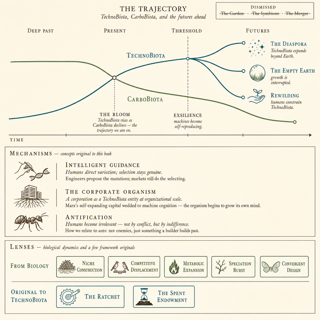 The trajectory of TechnoBiota and CarboBiota, from the deep past to possible futures